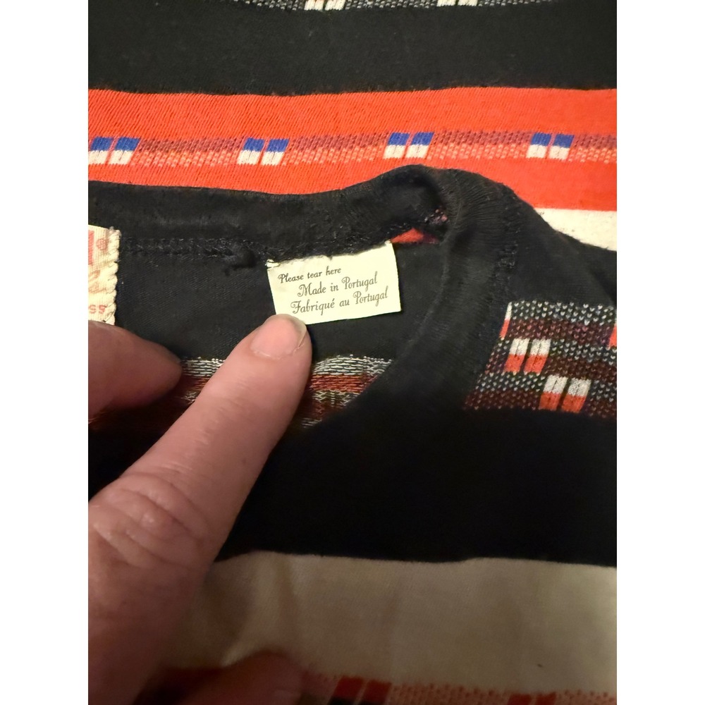 Vintage Levis Casuals of California Striped Pocket T-Shirt Black Orange Mens M L - Picture 5 of 5
